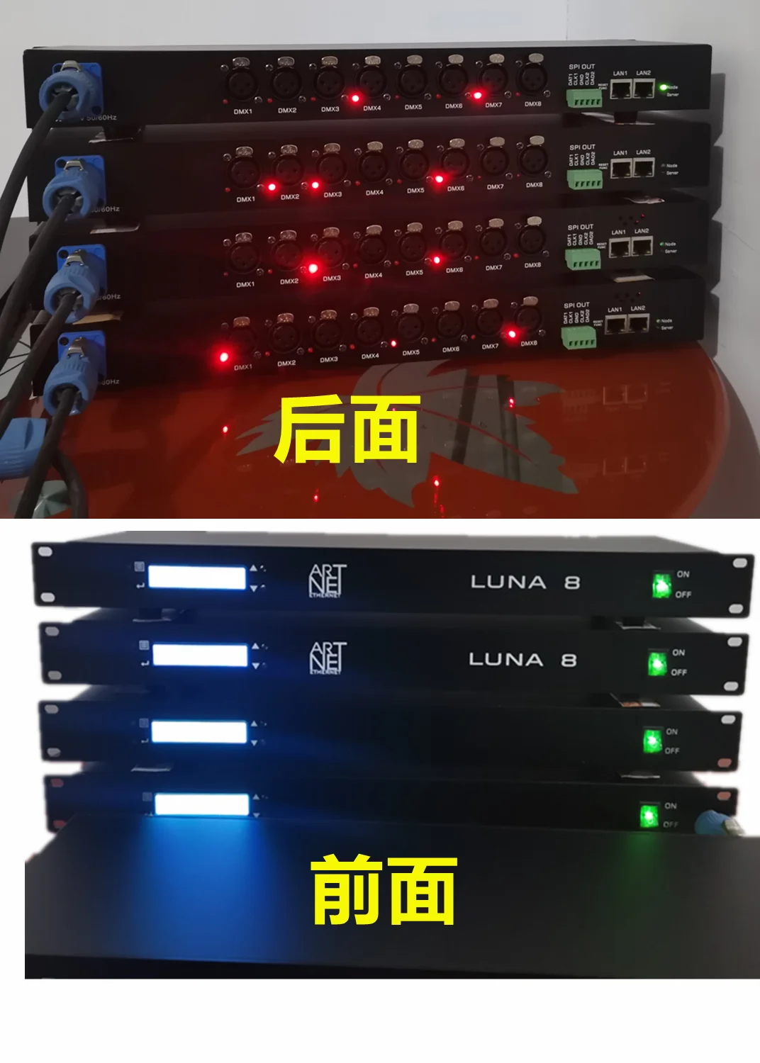 Controlador Art-Net a DMX512 de 8 Puertos – XLR 3/5 pines, Salida SPI, Compatible con MADRIX