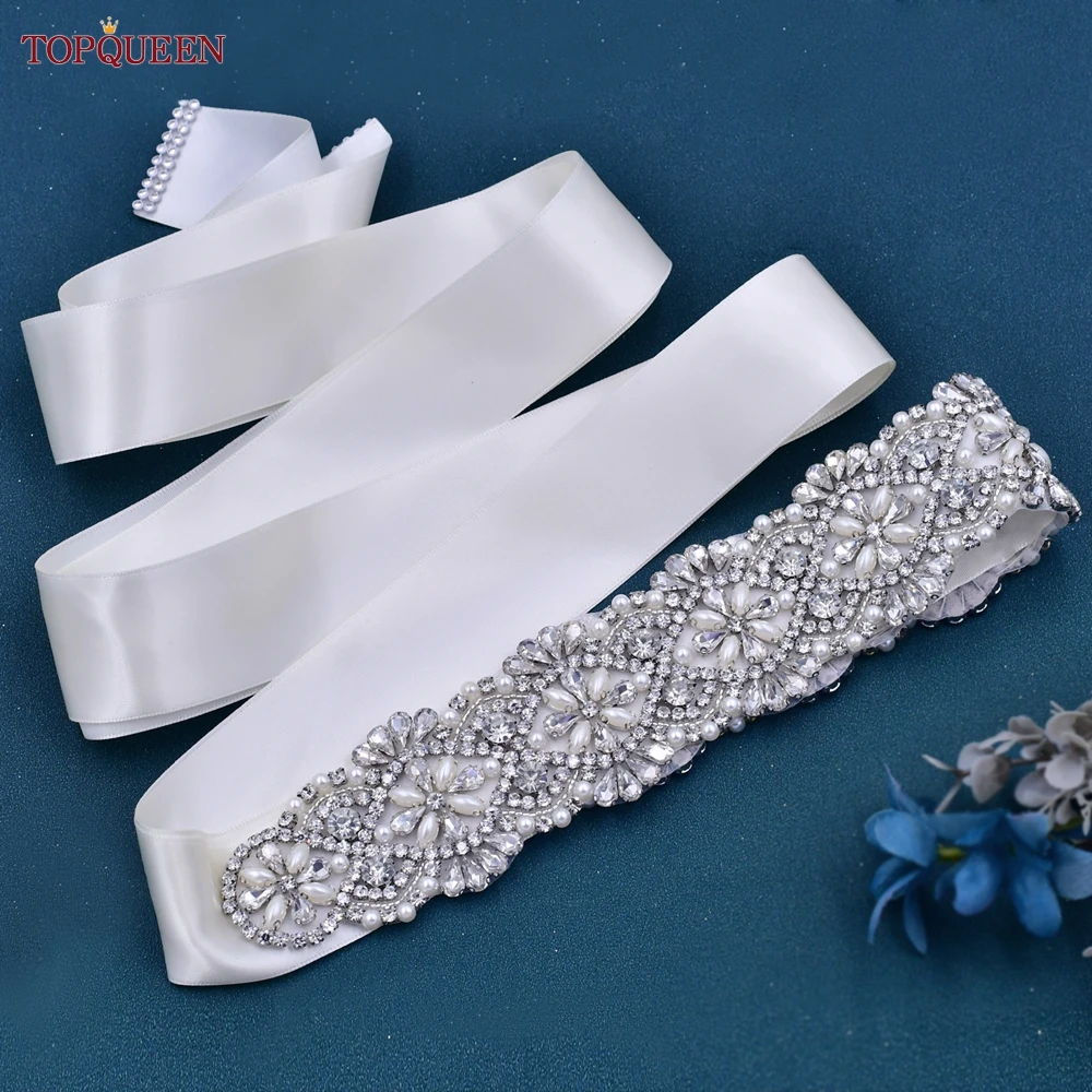 TOPCLS-Ceinture de robe de mariée en perles de biscuits pour femmes, ceinture de patients, ceinture de robe de soirée, accessoires de mariage, environnement argenté, EEN, S04B