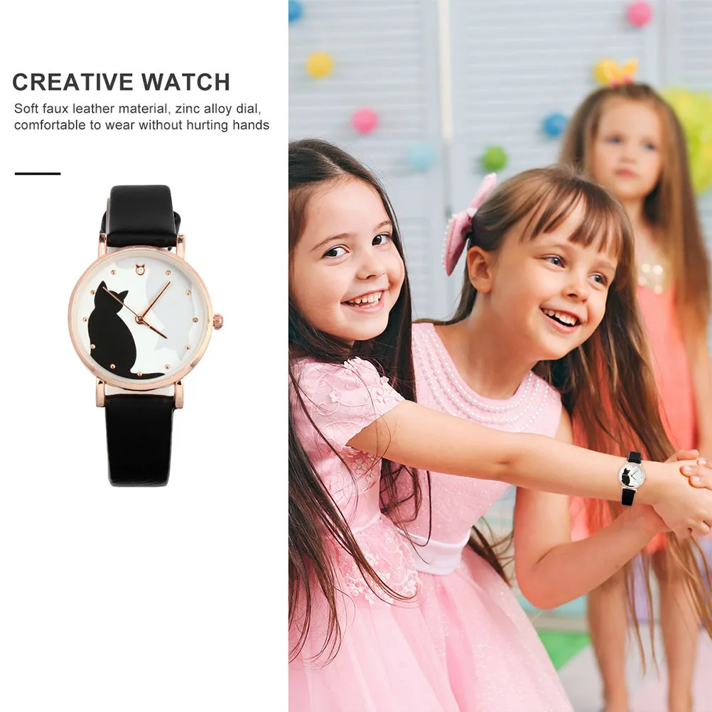 

2Pcs Cat Pattern Wrist Watches Zinc Alloy Adjustable Belt Watch Casual Women Business Watch Stylish Lady Gift Female Watches