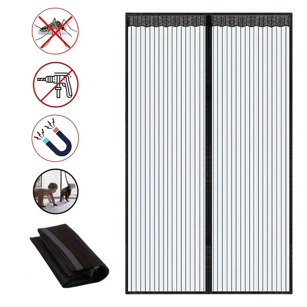 Magnetic Mesh Curtain with Magic Tape Soft Mosquito-proof Gauze Door Screen Window Household Partition Magnet Self-priming Mesh