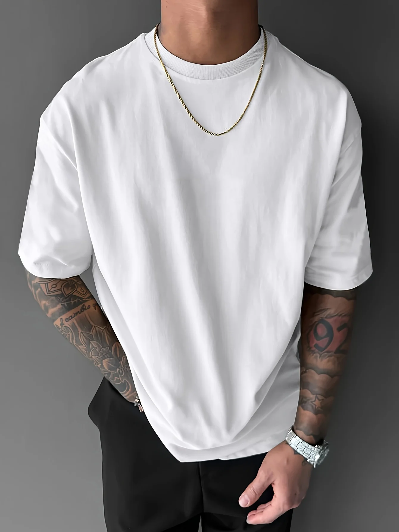 Men's summer  pure fashionable casual loose Japanese samurai sword pattern printed round neck short sleeved T-shirt image 2
