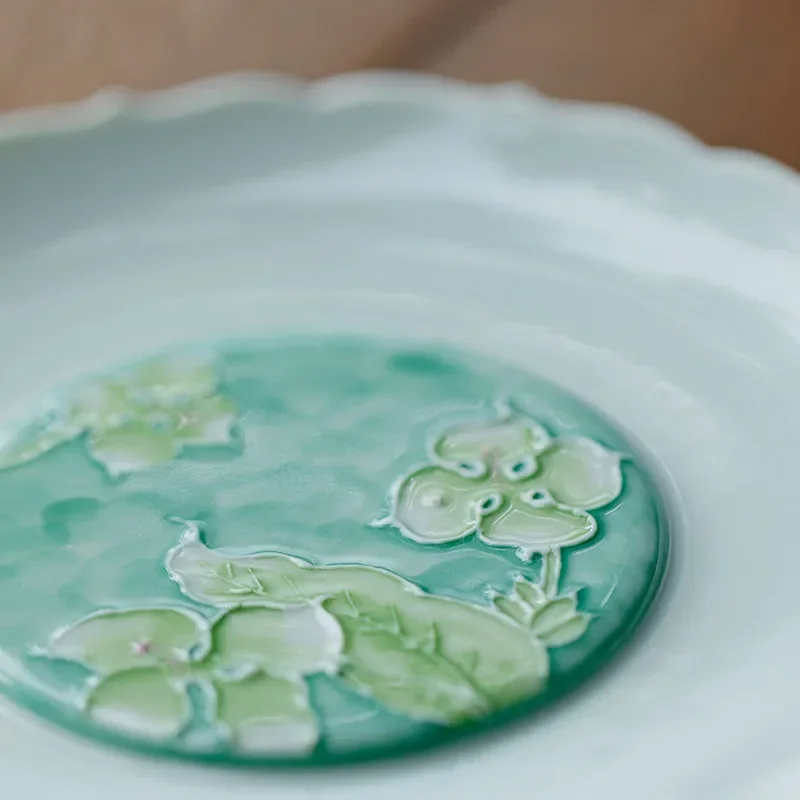 Japanese Arita Porcelain Teapot Set Underglaze Pastel Floral Design Four Petal Dried Flower Tea Tray Ceramic Brewing Ware