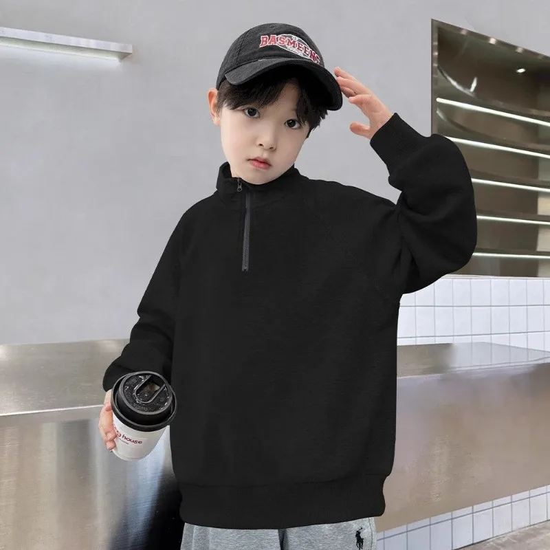 

Толстовка на флисовой подкладке с воротником-стойкой для мальчиков, новинка 2025, осень-зима, модный стильный детский топ среднего и большого размера