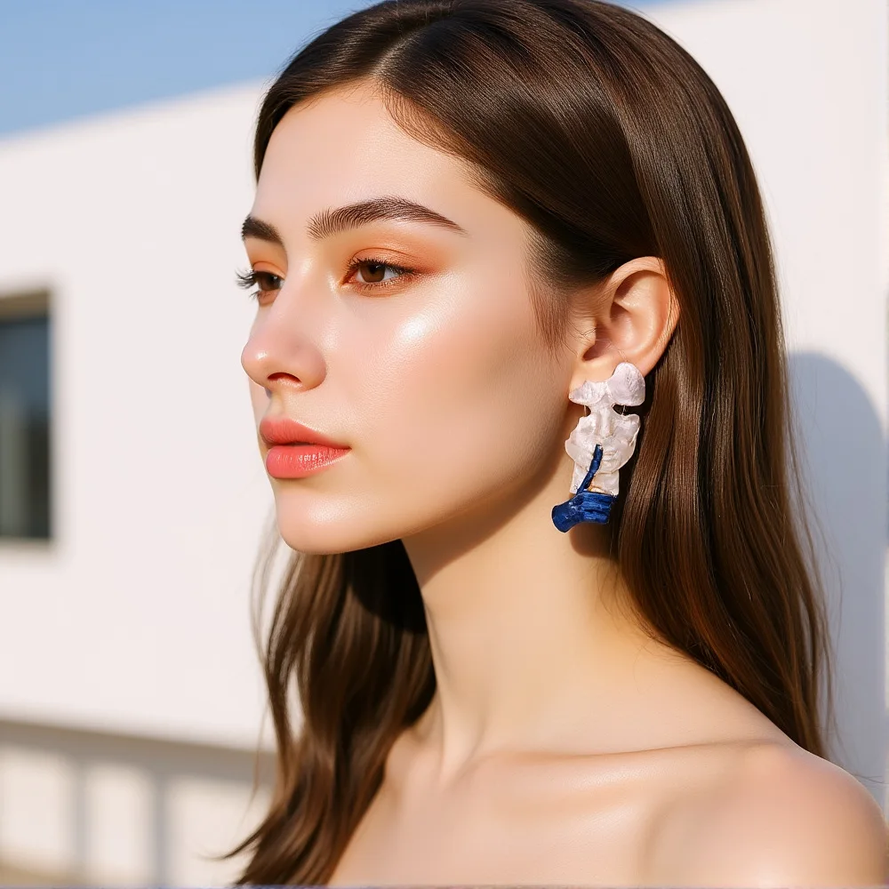 Personality Design Sense Abstract Silent Figure Mask Earrings Thin Coated Face Earrings New Earrings Women