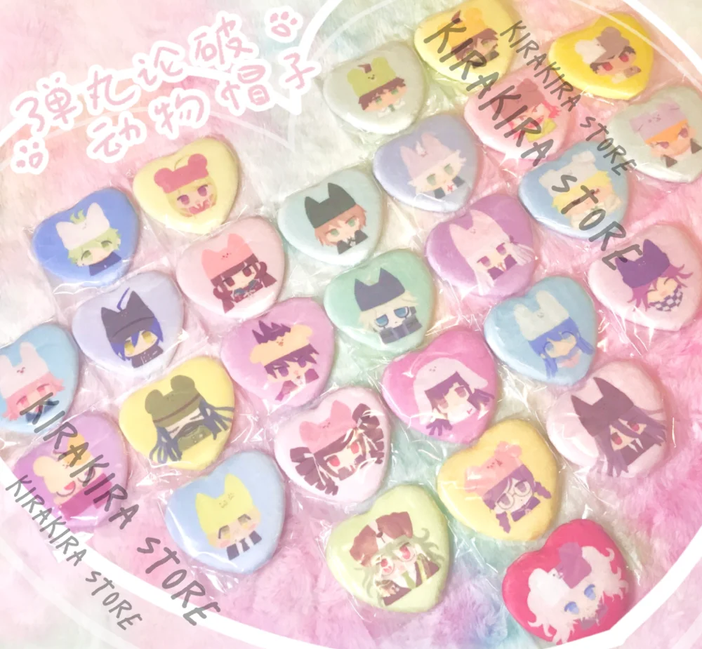 

Danganronpa Kokichi Oma Korekiyo Shinguji Cosplay Anime Badge Heart-shaped Breastpin Double Layer Cotton Brooch Emblem Decor