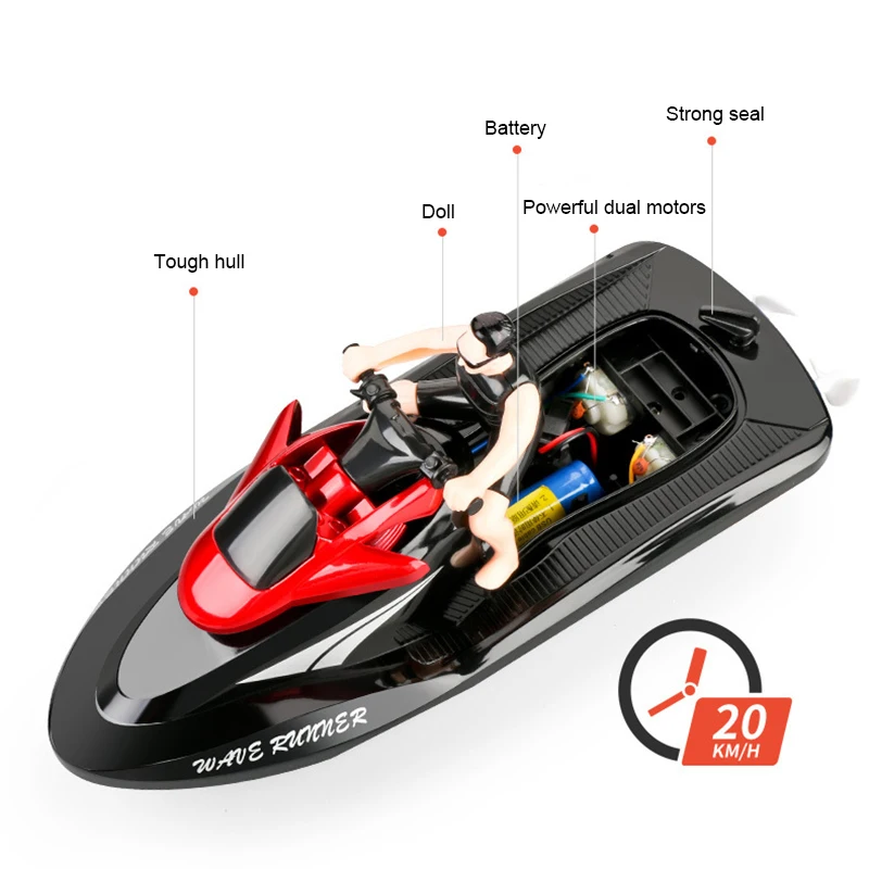 20 km/h rc barco da motocicleta lancha 2.4g rádio controle remoto de alta velocidade navio água jogo presente para crianças crianças aniversário