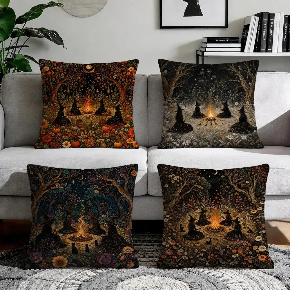 Enchanted Witch Forestc Cushion Cover Linen Throw Soft Decorative  for Bed Sofa Car Home Decor Pillowcase 45x45cm