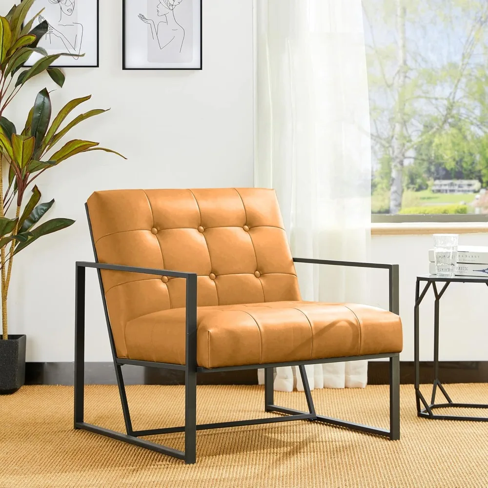 

Mid Century Modern Accent Chair, Modern Living Room Chairs with Durable Metal Frame,PU Leather Cushioned, Customized