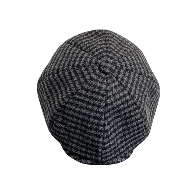 Retro Plaid Newsboy Hat Men Beret Black Beret Hats Peaked Octagonal with Brim Caps Winter Spring Beret NC16