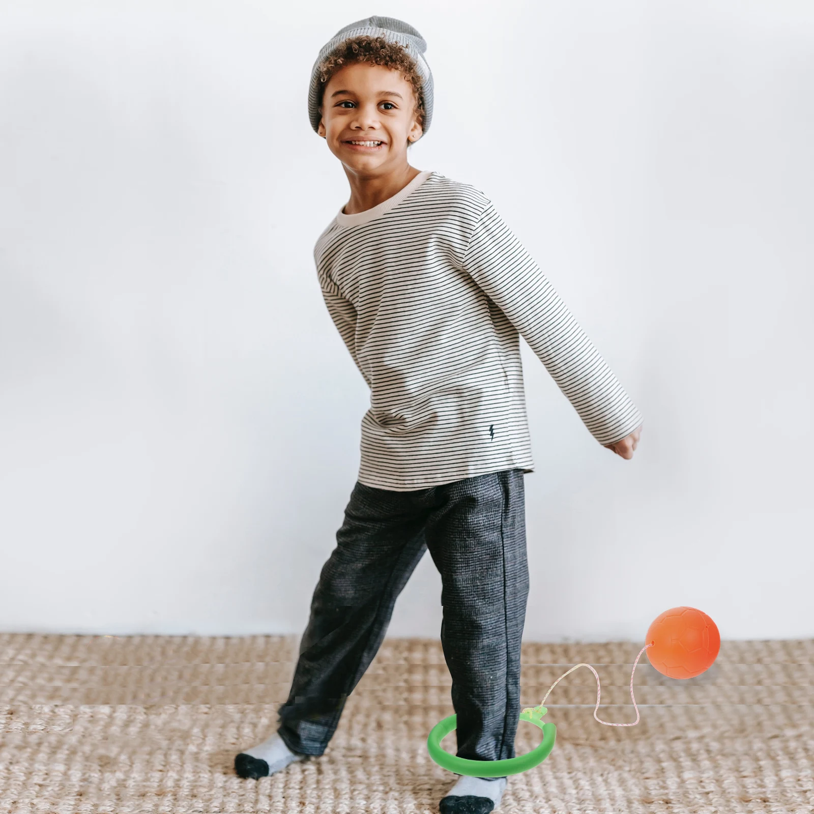 

Rotating Jump Ring Toy Loop Kids Kick The Jumping Orange Child Fitness