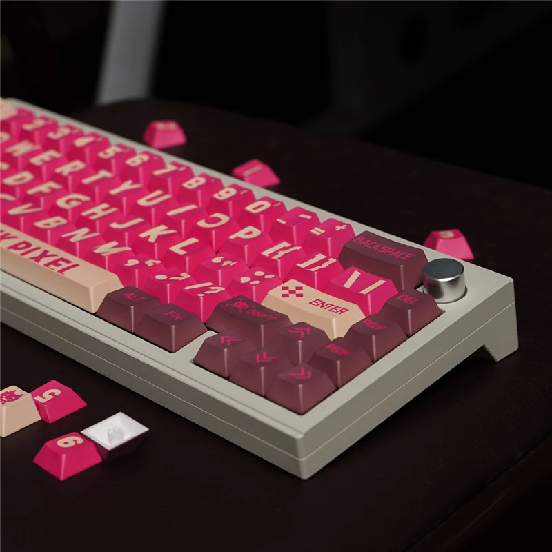 Big Character Pink Pixel Keyboard 23/129 Keys Keycaps Cherry Profile PBT Cherry Keycaps For MX Switch Mechanical Keyboard