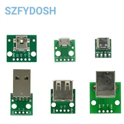 Micro Mini 5P Type-C USB vers Dip Femelle, Type B, Wild Carrée, Imprimante Mike PCB, Convertisseur, Adaptateur, Carte d'Installation, 10 Pièces