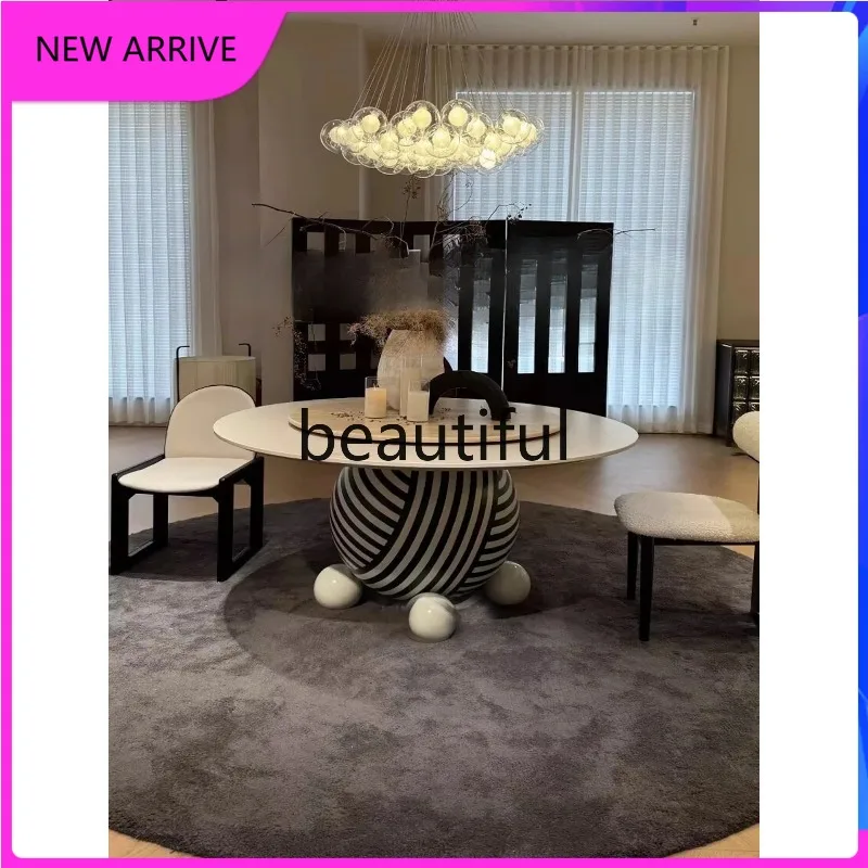 

Medieval style solid wood dining table, household retro wabi style round, painting art model room tableH