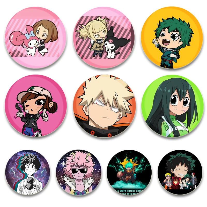 Round Anime Gifts Badge Midoriya Izuku Bakugou Katsuki Todoroki Shoto Ochaco Uraraka Cartoon Brooches Pins for Bag Accessorie