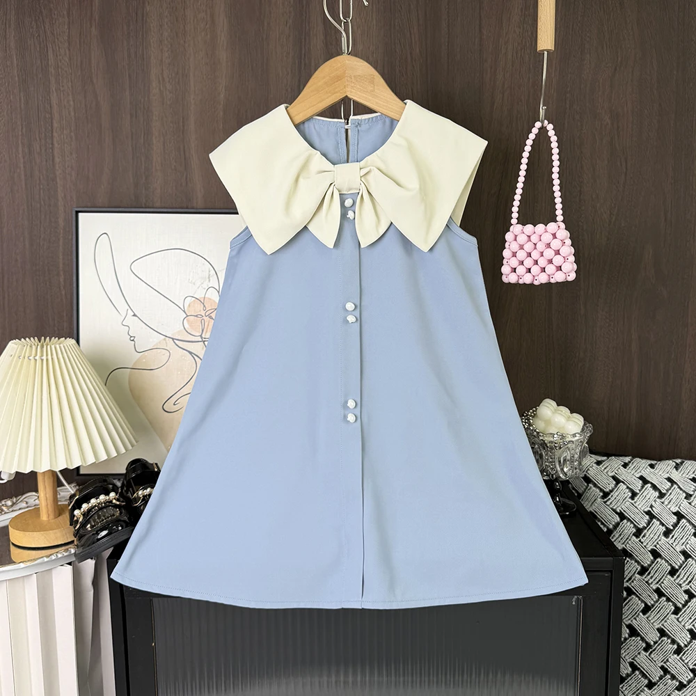 Korean Version Black Sleeveless Kids Clothes Summer New Bow Decoration Girls Dress Birthday Party Princess Dresses 2-7 Years Old image 6