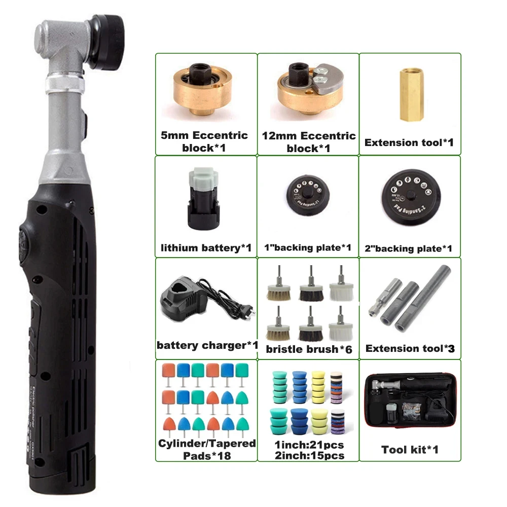 Cordless Mini Car Polisher 12V Battery-powered Polishing Machine Car Body Detailling Polishing RO/DA Tools 5000rpm & 1 Battery