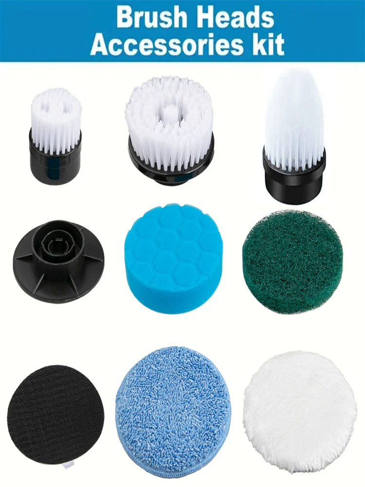 Kit d'accessoires pour têtes de brosse remplaçables, 9 pièces, adapté aux épurateurs rotatifs électriques, accessoires de nettoyage, fournitures de nettoyage
