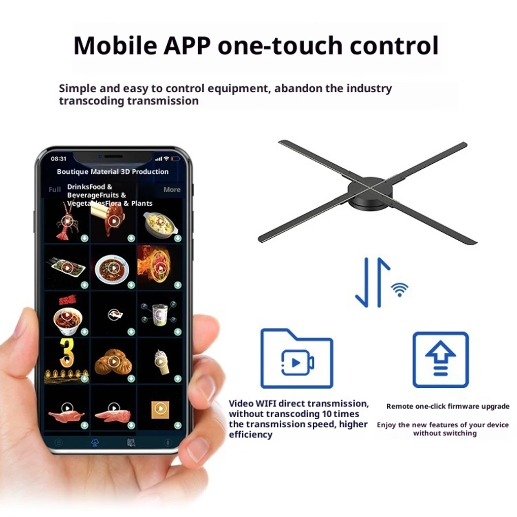 

42cm EU Plug 3D Holographic Projector 3D Hologram Projector Clock Fan Wifi Remote Custom DIY Video LOGO LED Lights Rotating Disp