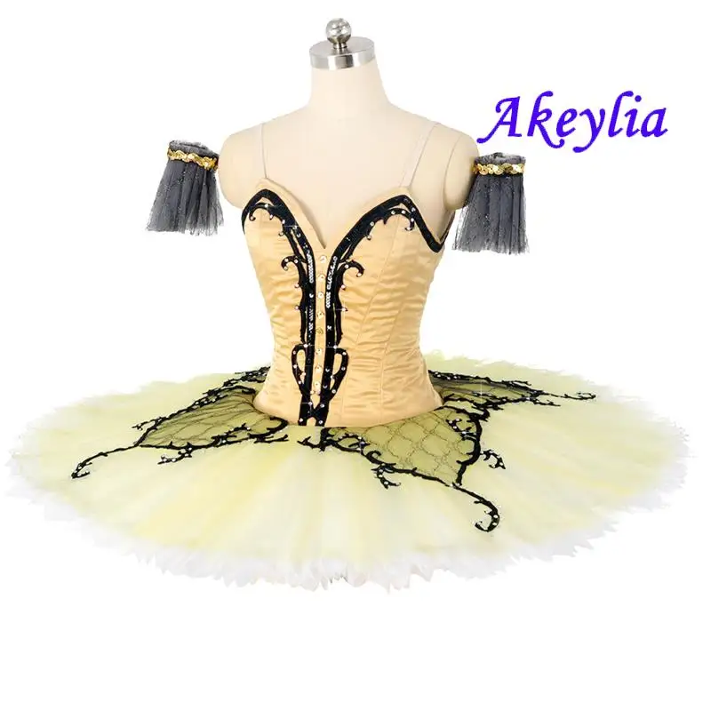 Buttermilk yellow black professional Ballet Tutu YAGP No elasticity satin Classical Platter pancake Tutu ballet costume girl 102