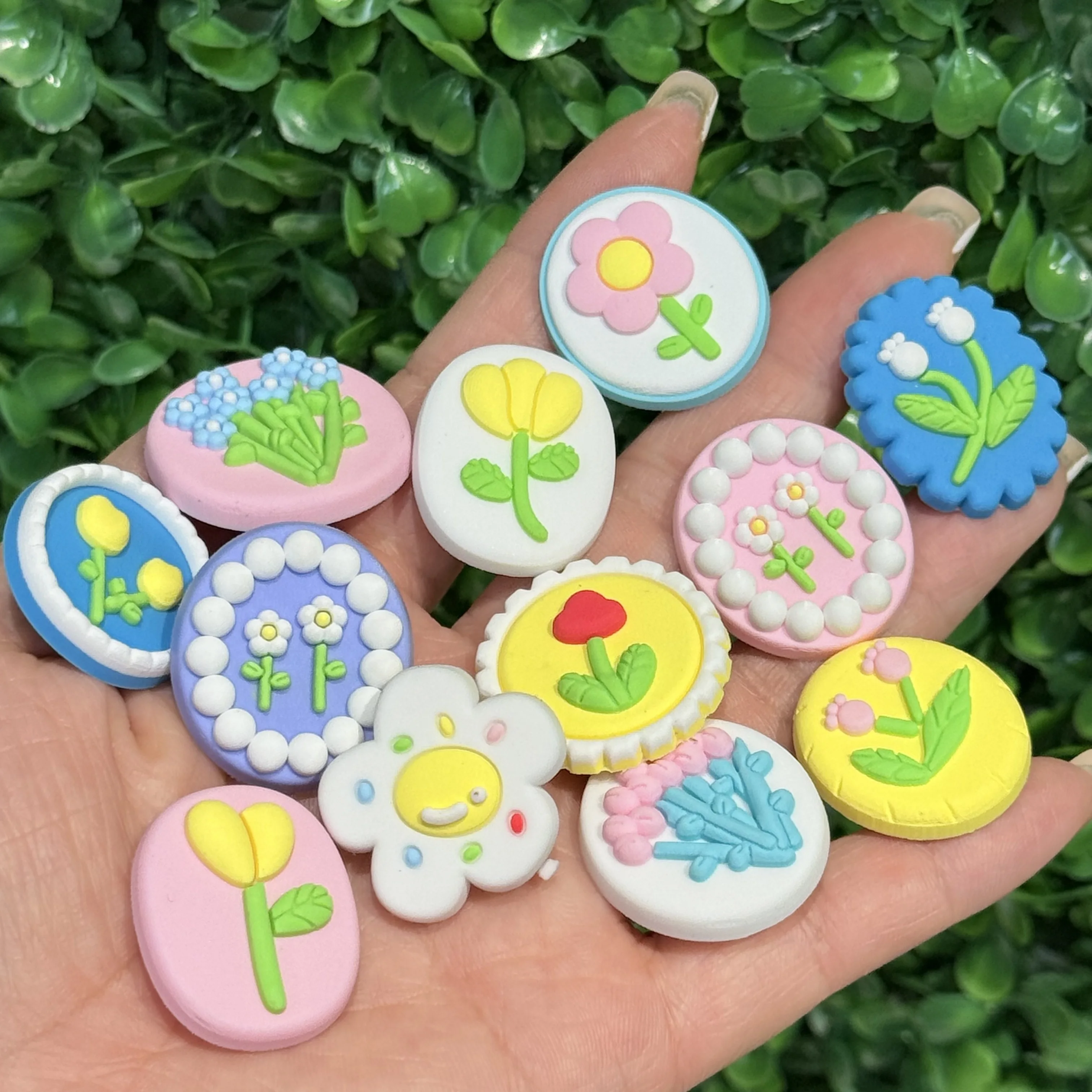 12PCS Flower Tulip PVC Adorable Shoes Buckle Charms Backpack Kids Hole Slippers Clog Pins Decorations Fit Popular Birthday Gift
