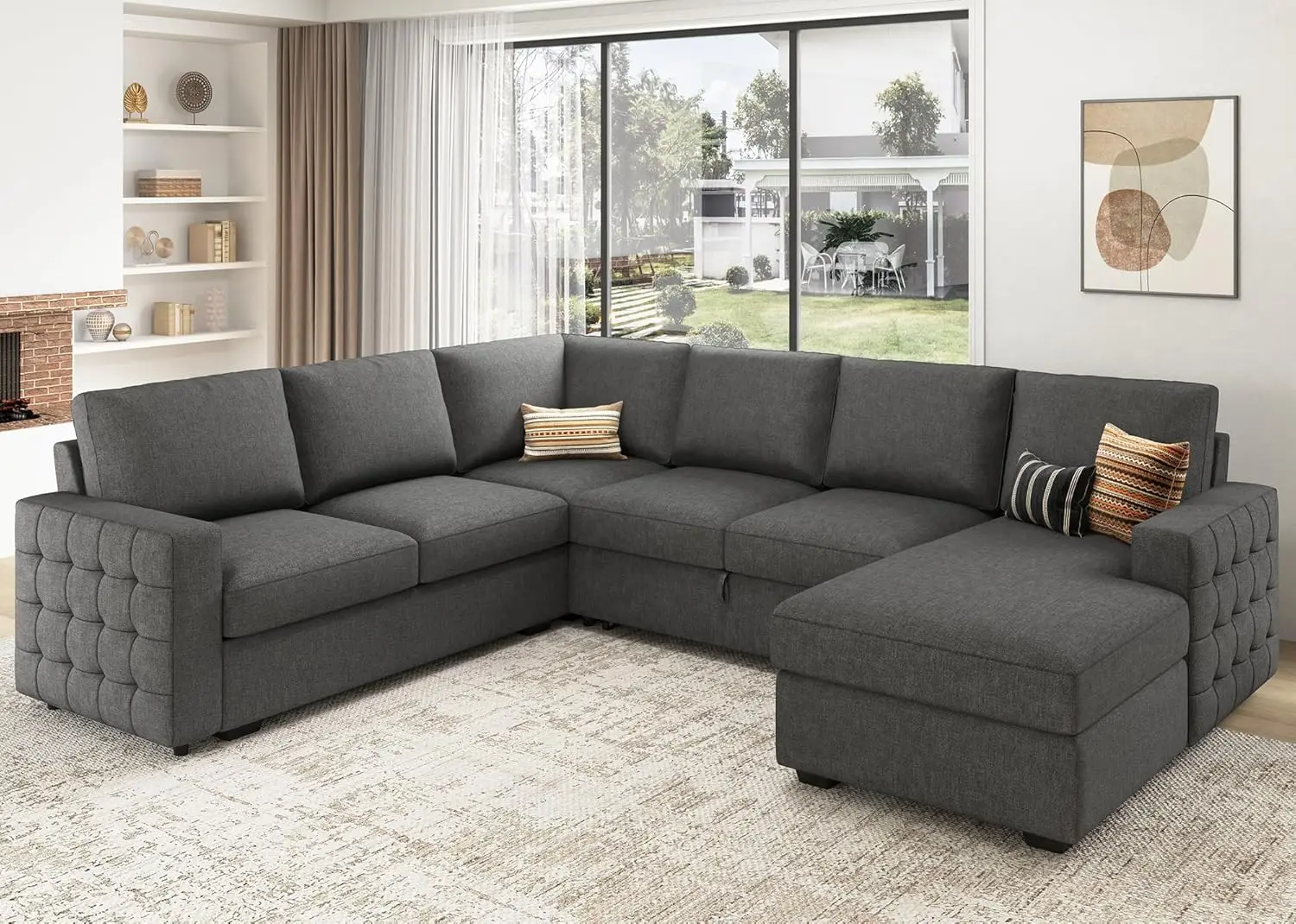 

Sectional Sleeper Sofa with Pull Out Bed U-Shape Sectional Couch Sleeper Bed with Storage Chaise 6 Seater Sleeper