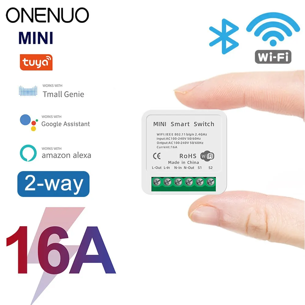 ONENUO Tuya 16A WiFi Mini Swith Wifi Smart Switch Module 2 Way Control Smart DIY Switches Smart Life APP Alexa Google Home