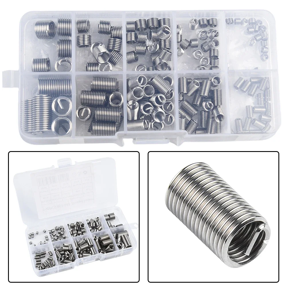 150pcs M3 M5 M6 M8 304 Stainless Steel Fastening Thread Insert Kit Hardware Repair Tool Spiral Wire Sleeve Screw Wear Set