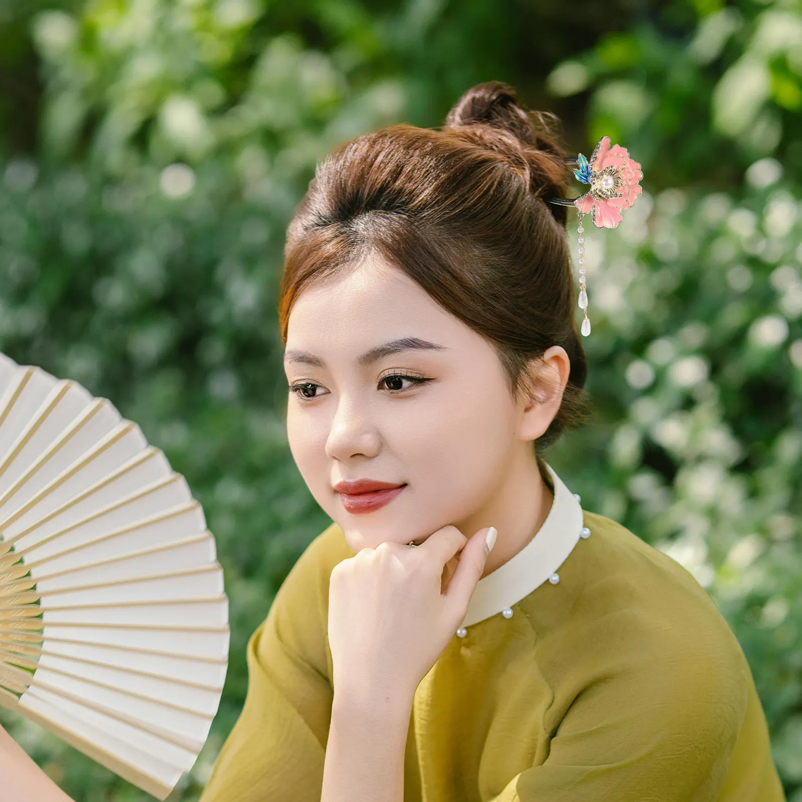 Exquisite U-Shaped Chinese Hairpin Enamel Peony Flower Design Elegant Hair Decoration for Women Traditional Hanfu Hair