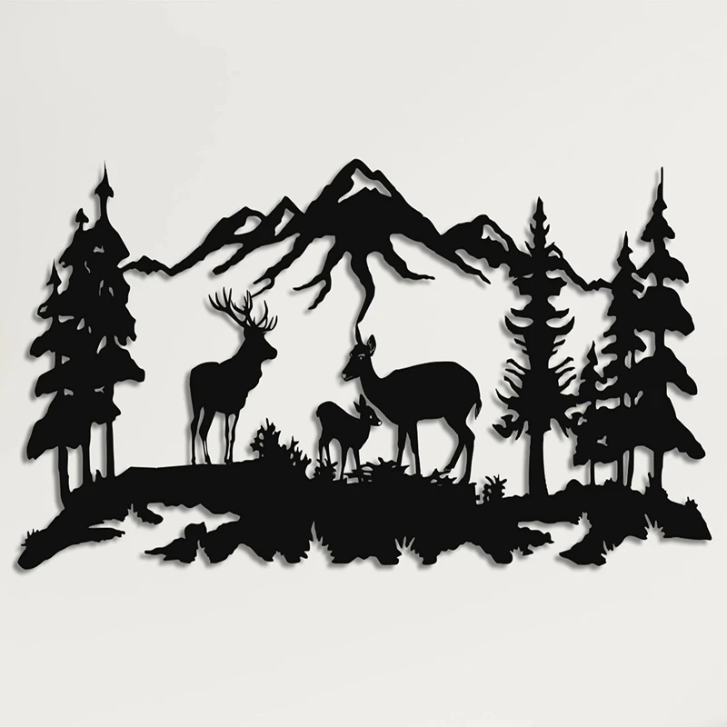 

Metal Three Deer Wall Art Shape Signs Nordic Style Wall Art Living Bedroom Room Decor Black Cutout Decoration