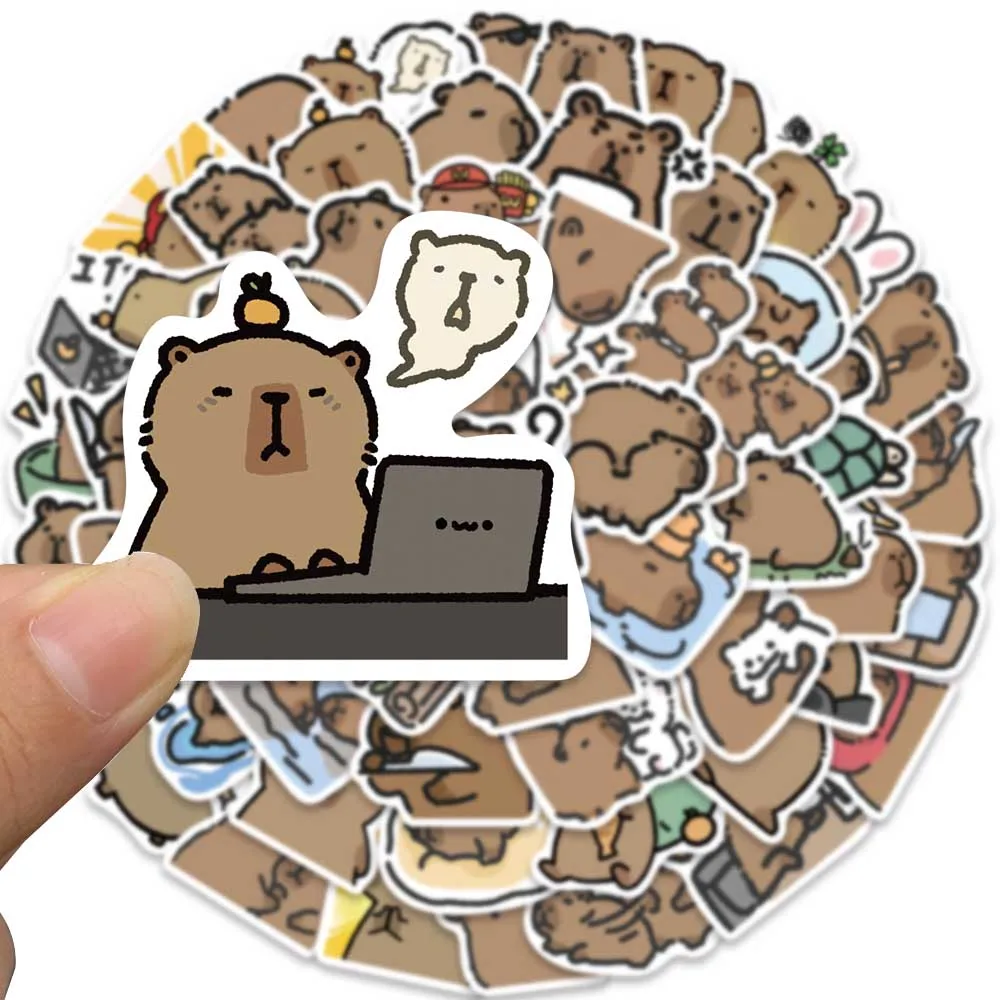 62pcs Cute Cartoon Capybara PVC Graffiti Sticker Sticky Aesthetic Decorative Scrapbook DIY Child Phone Stationery Supply