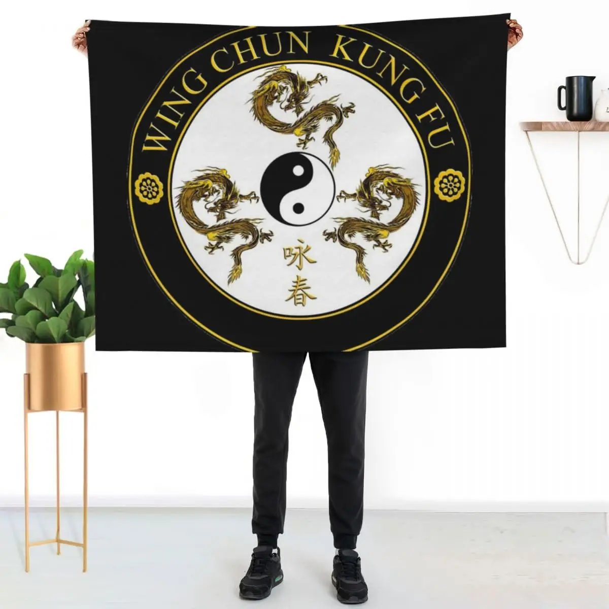 Wing Chun Kung Fu Martial arts dragon black movie design Throw Blanket Thin Moving Bed covers Retros Blankets