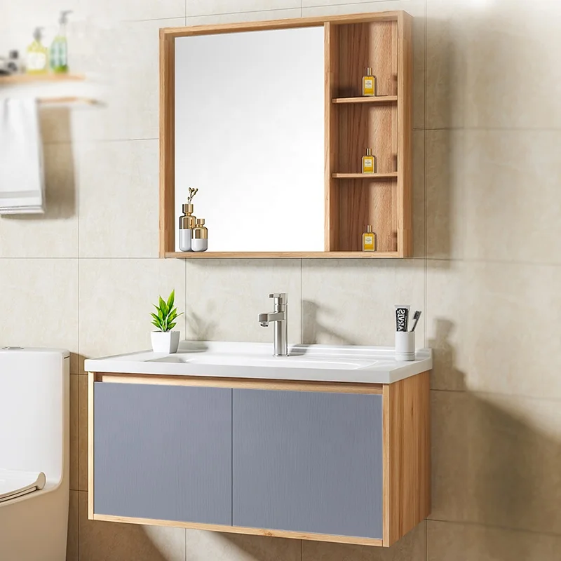 Modern Wall Mounted grey Lacquer Ecological Aluminum Bathroom Cabinet With Mirror