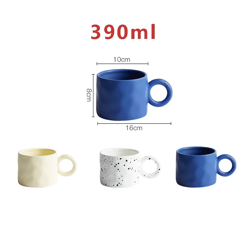 390ml Nordic Ceramic Cup Creative Breakfast Milk Oat Cups Irregular Splash Ink Wave Dot Mug Spotted Design Thick Handle Mugs