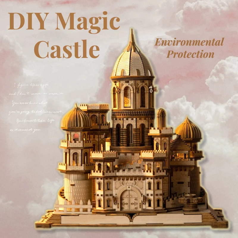 Top Quality Wooden  Magic Castle Music Box  Assemble Toy  Birthday Gift Back to School Craft