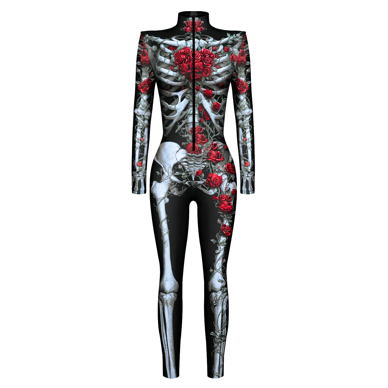 Ladies Snake Pattern Skeleton Rose Punk 3D Jumpsuit Catsuit Sexy Women Cosplay Costumes Zentai Female Halloween Party Bodysuit