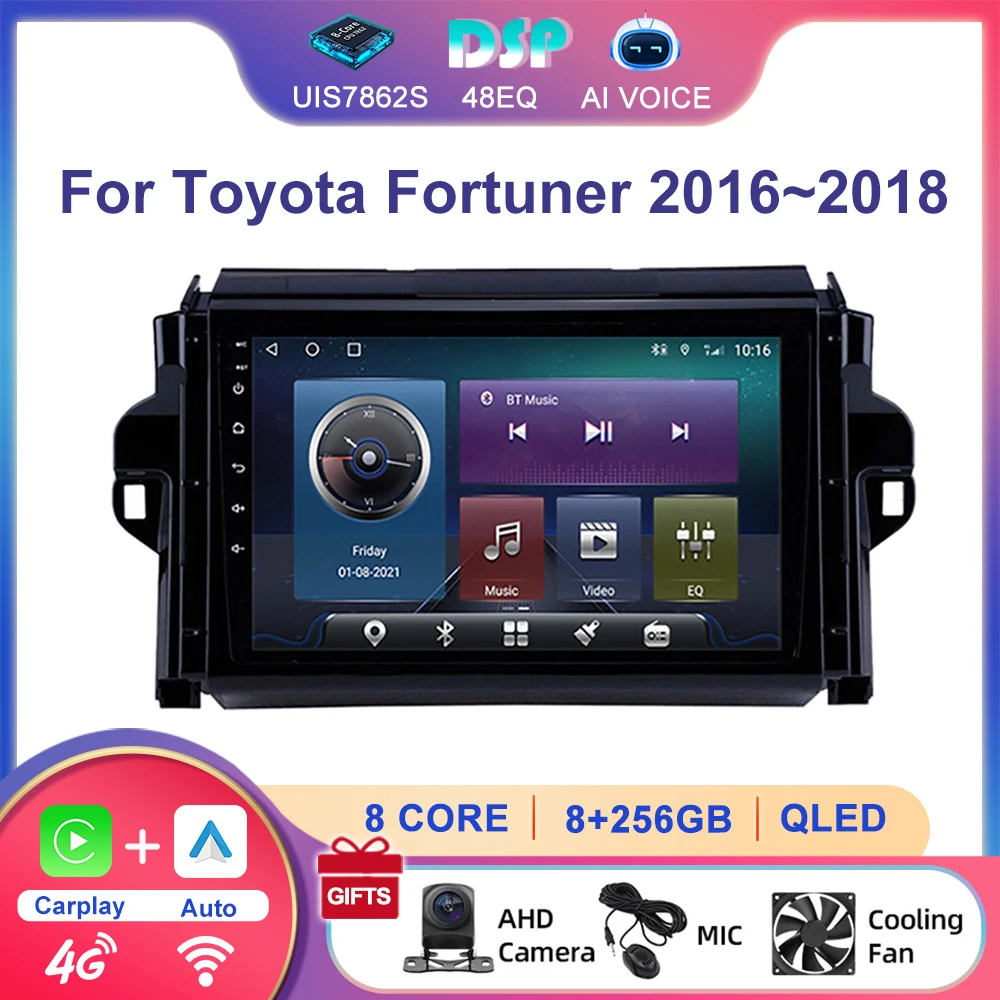 

9'' GPS Navigation Stereo Android Multimedia Carplay Touch Screen Car Radio Player With Bluetooth For Toyota Fortuner 2016~2018