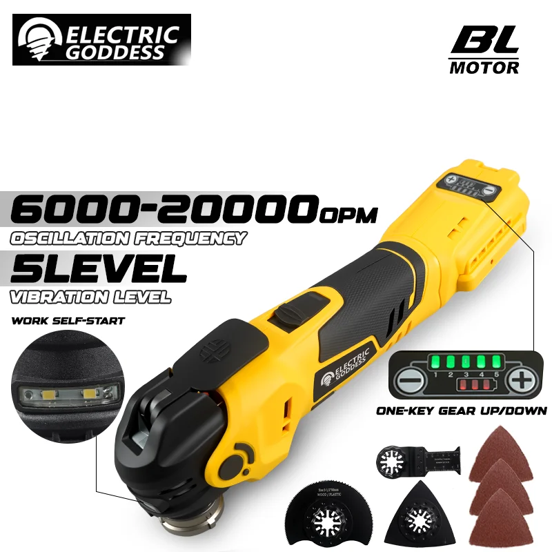 

Electric Goddess Brushless Oscillating Multi Tool Electric Saw Trimmer Shovel Cutting Machine for Dewalt 20V Battery Pin