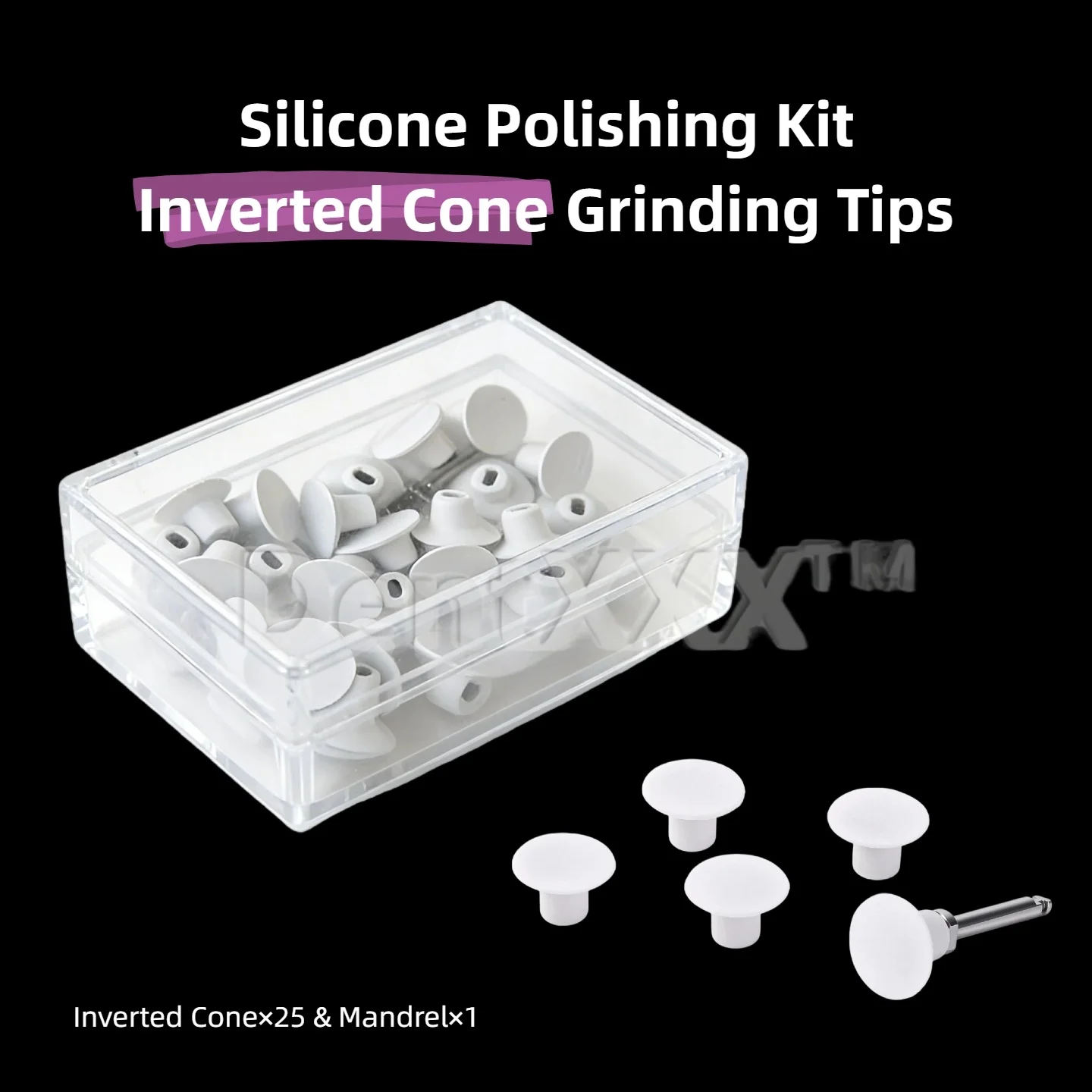 Silikon-Polierset für Komposit-Harz, Schnellpolieren, 2,35 mm, 3 verschiedene Formen: Schale / Umgekehrter Kegel / Spitze – Detail 2