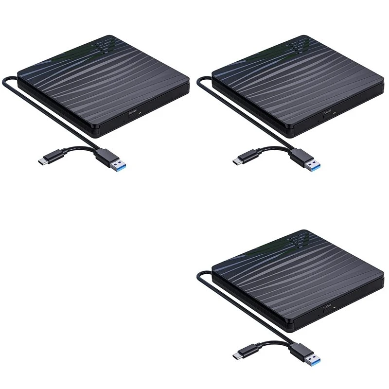 T24C 3X External CD/DVD Drive, USB 3.0 & Type-C Portable CD DVD +/-RW Burner Optical Drive Reader Writer DVD Player