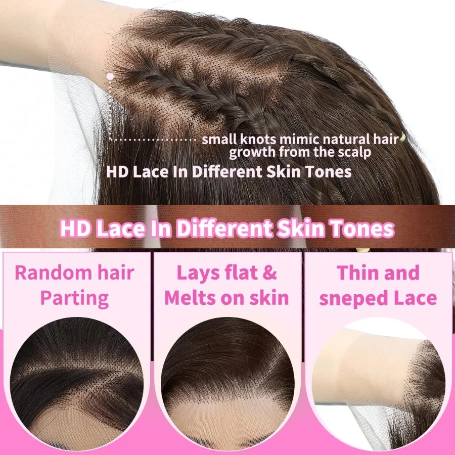 الاصطناعية 13x4 الدانتيل الجبهة الباروكات قبل قطعها الشوكولاته براون شعر مستعار مستقيم للنساء على استعداد لارتداء شعر مستعار غلويليس مع الانفجارات طويلة L #5