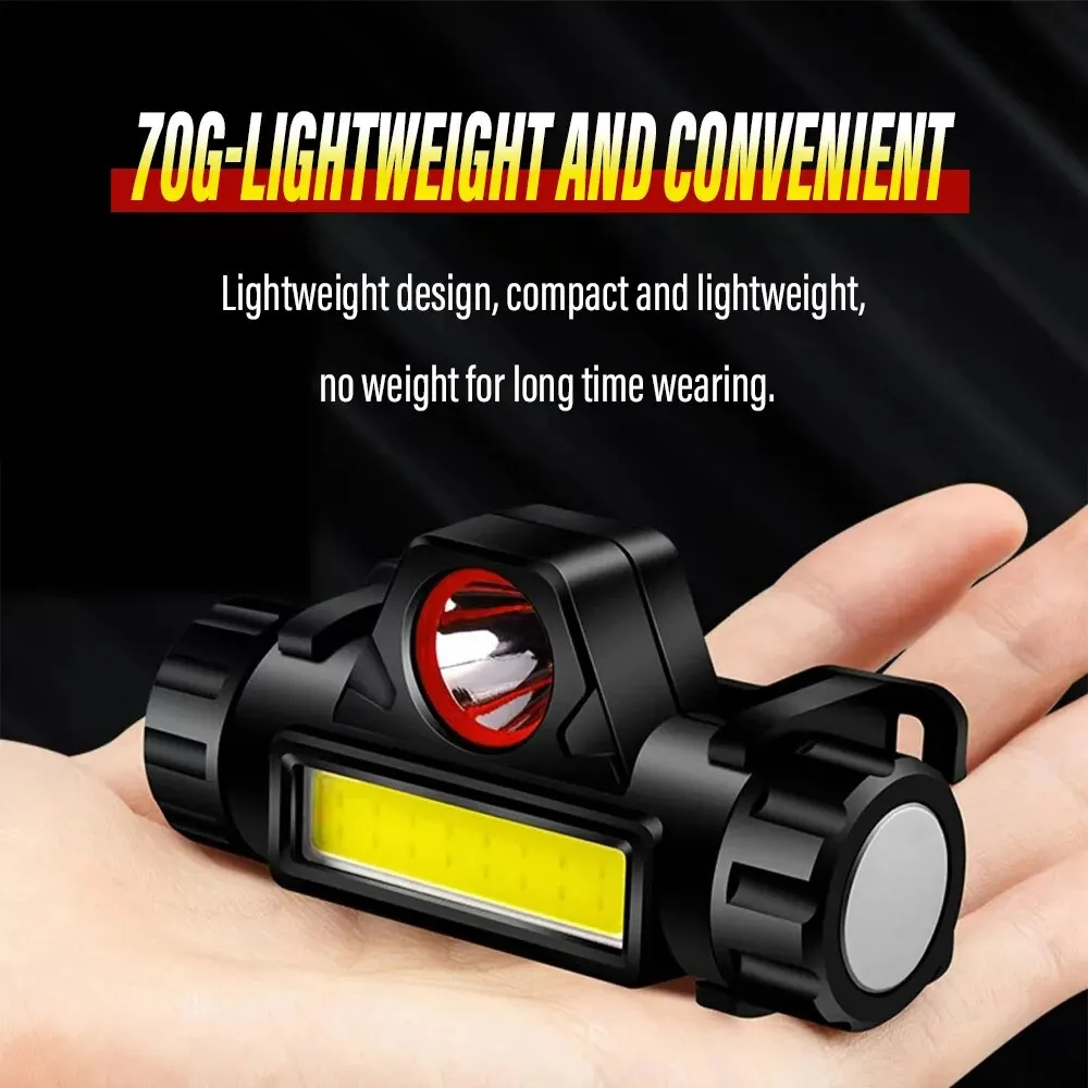 Rechargeable Fishing LED Headlamp Camping Headlight XPE COB Work Light 2 Lighting Modes With Tail Magnet Detachable