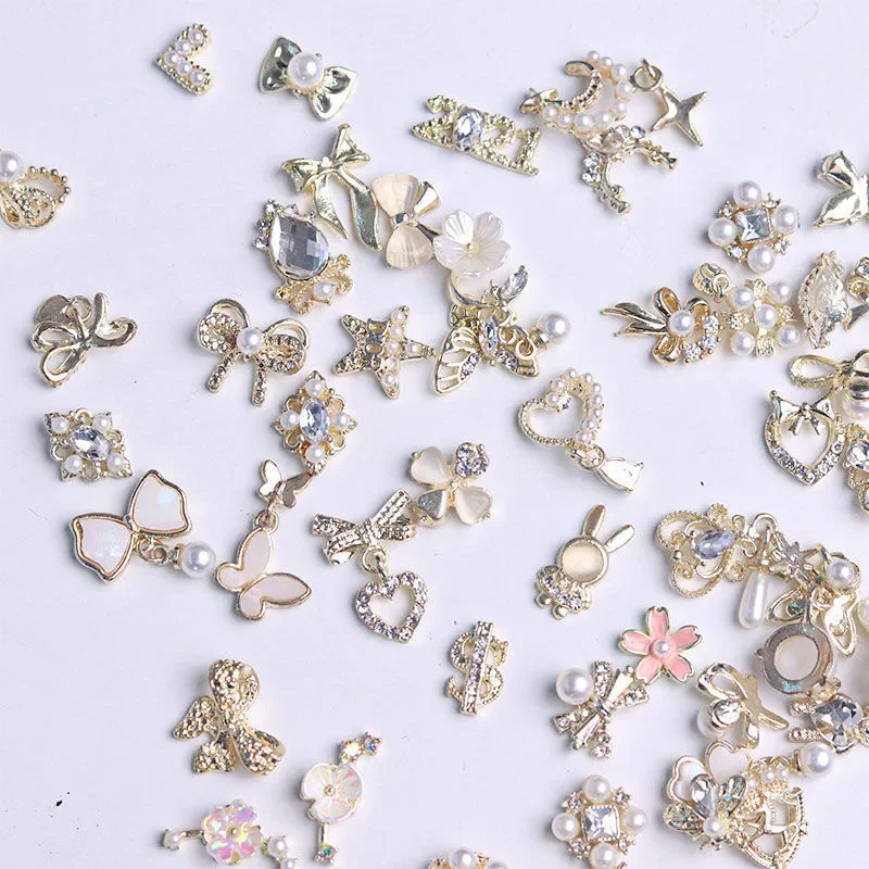 50Pcs Nail Art Rhinestones 3D Jewelry Butterfly Flower Alloy Nail Charms Gel Nail Polish Accessories Decorations For DIY Nails