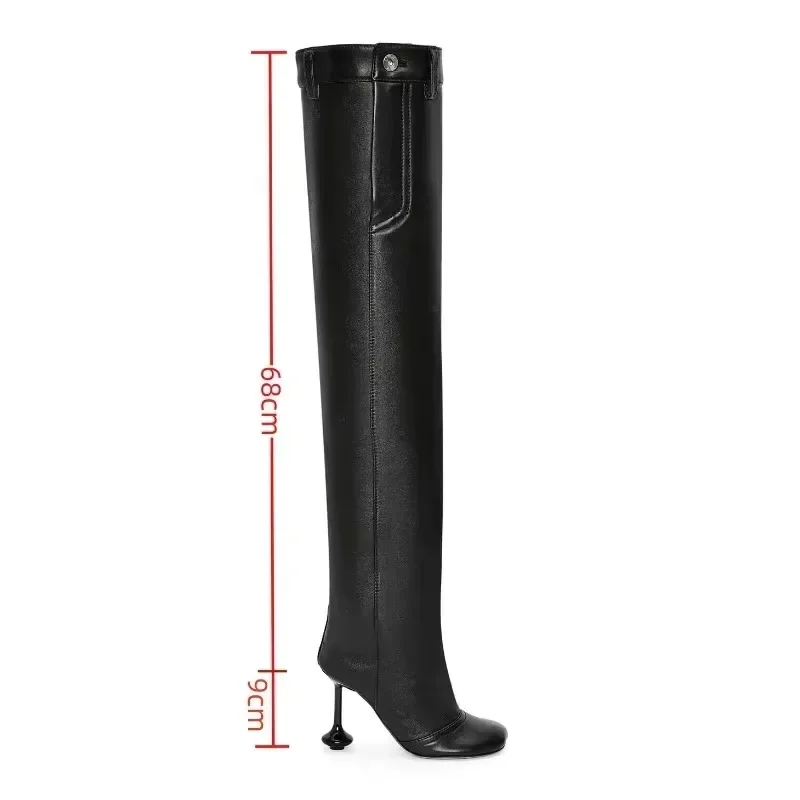 European and American Sexy Wine Glasses, Knee High Wide Tube Stacking Boots for Women\'s Fashion, High-heeled Sleeve Boots