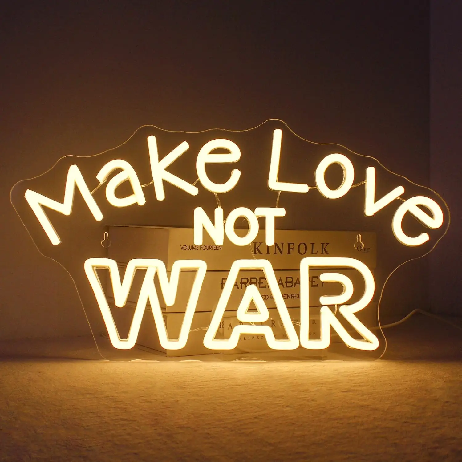 Make Love Not War Neon Sign LED Wall Art USB Powered Warm White Glow Peace Quote Aesthetic Living Room Bedroom Party Decor