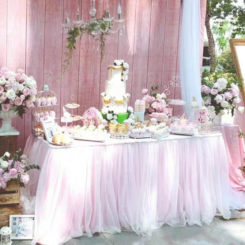 Table Skirt Wedding Party Pink White Tutu Tulle Tableware Cloth Home Birthday Coffee Table Table Skirt Baby Shower Decorations