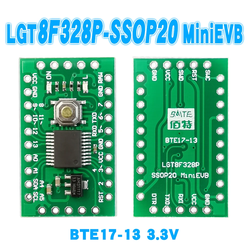 LGT8F328P SSOP20 MiniEVB Substitui Arduino Pro Mini ATMeag328P, Totalmente Compatível, Sem Agulhas