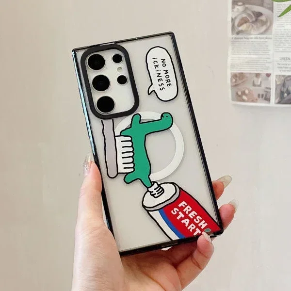 Cute Fashion Dinosaur Magnetic Acrylic Case for Samsung Galaxy S22 S23 S24 Ultra S24+ Plus Protective Shell