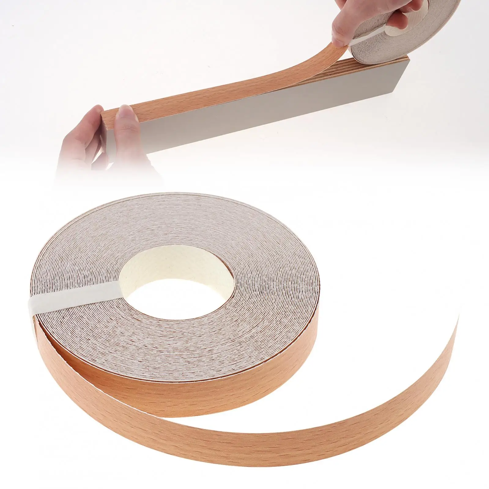 15M Beech Wood Grain Hot Melt Adhesive Melamine Edge Banding 1.9 cm Width Pre-glued Veneer Sheet For Cabinet Table Edge Decor