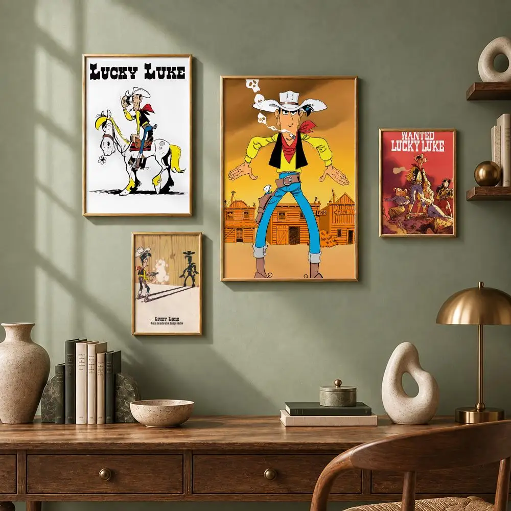 Classic Comic L-Lucky LukeS Poster HD Self-Adhesive No Residue After Removal Ideal for All Kinds of Wall Decor