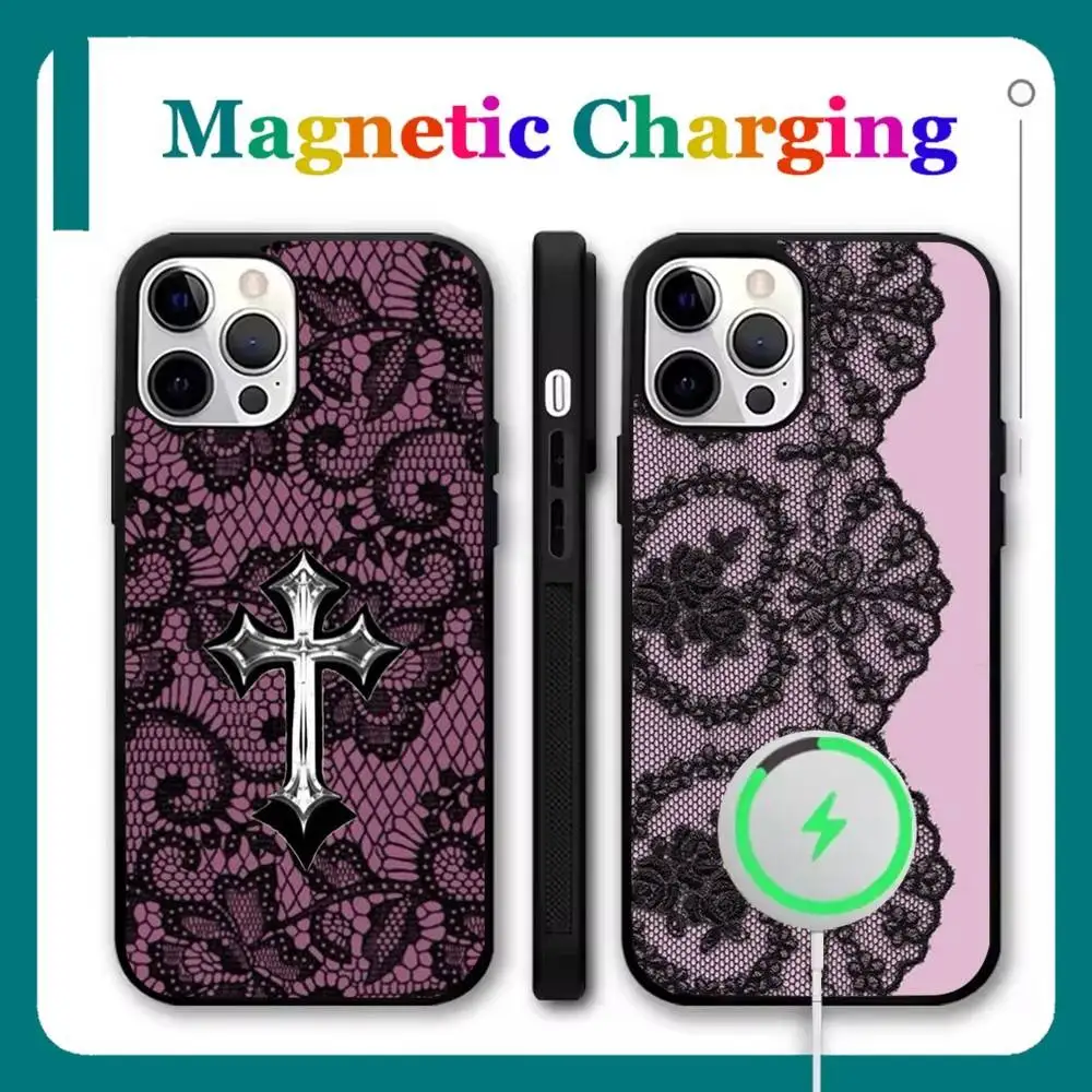 

Чехол для телефона Cool Girl в кружевном стиле для iPhone 17,16,15,14,13,12,11, Pro, Max, Plus, Mini, Air, SE, новая магнитная беспроводная зарядка Magsafe